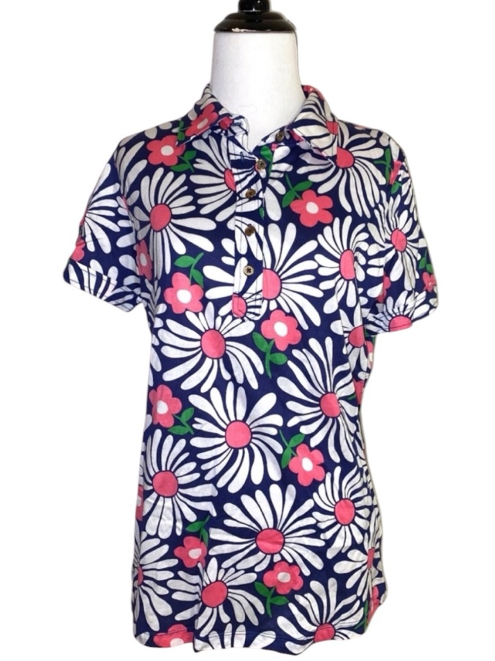 Lilly Pulitzer 60’s floral print collared polo top, nwot, size Lg but runs small